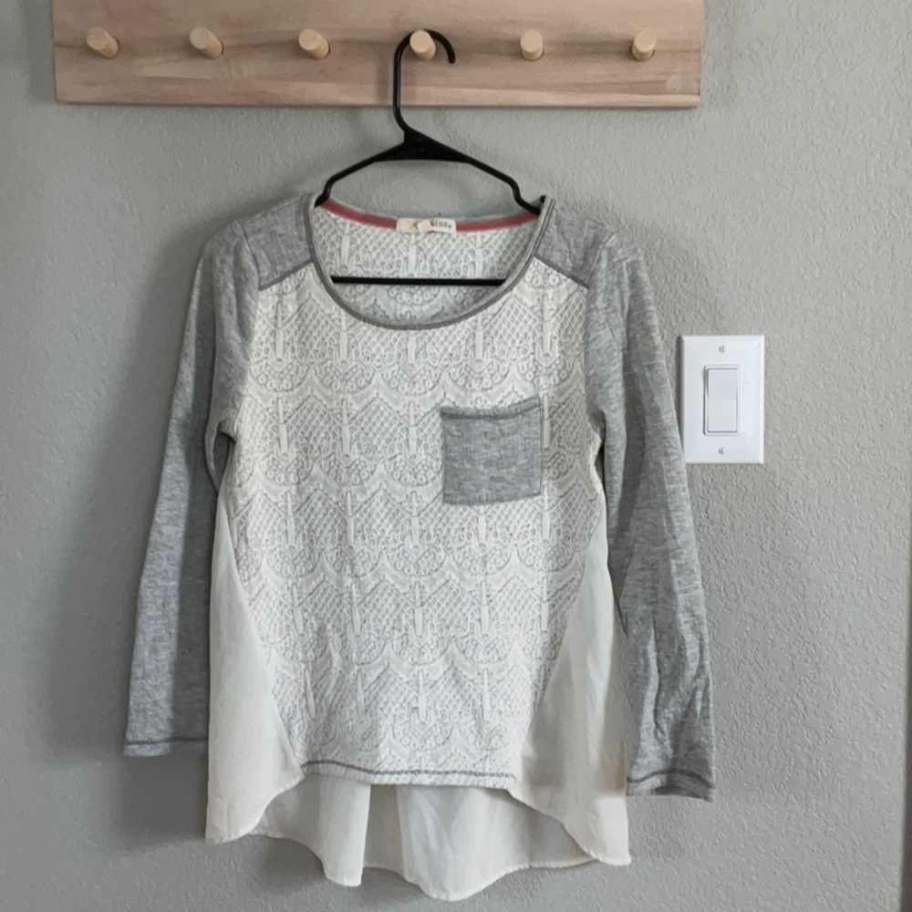 Cream and Grey Patterned Long Sleeve